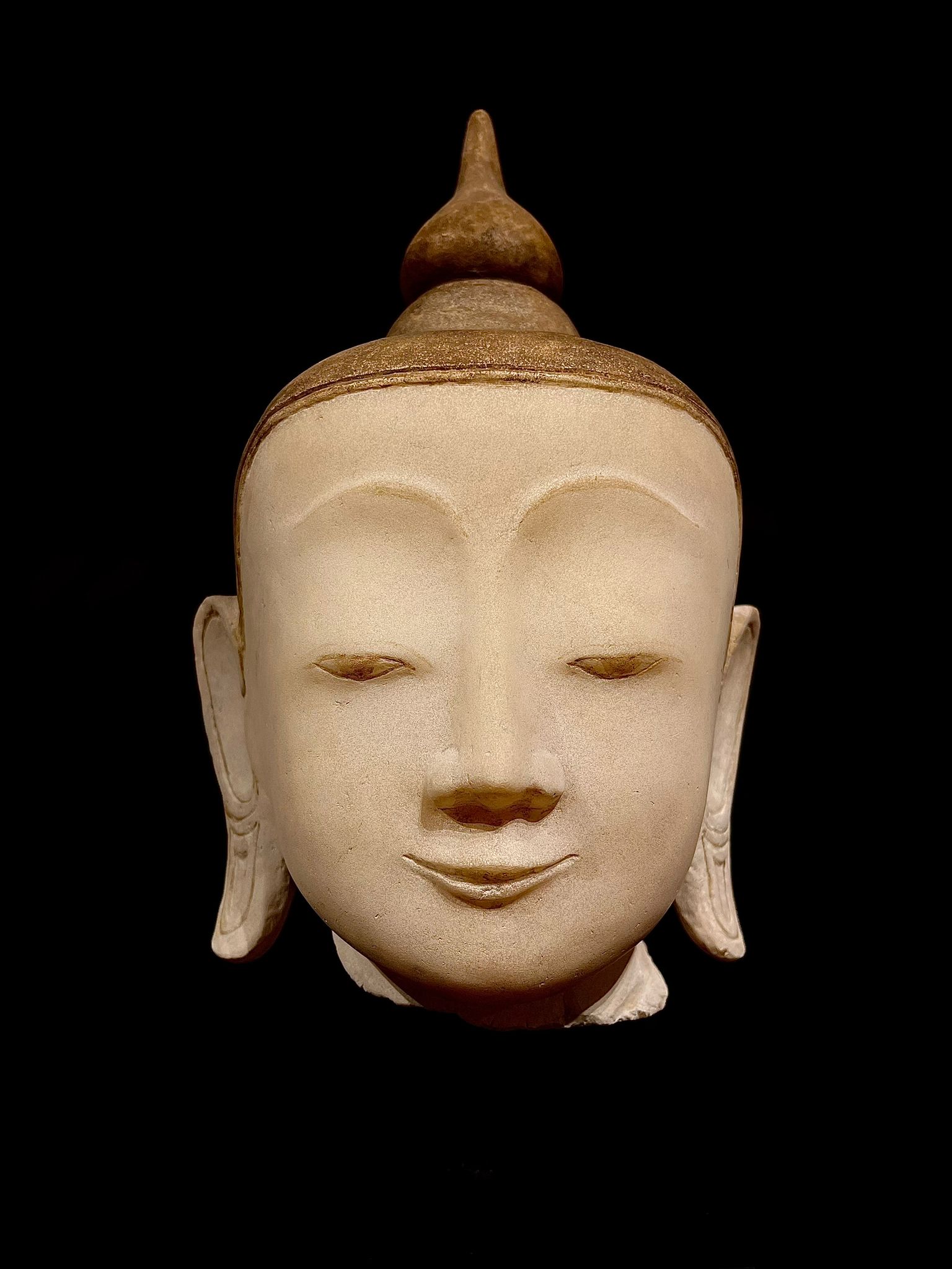 Marble Buddha head on stand- 7279